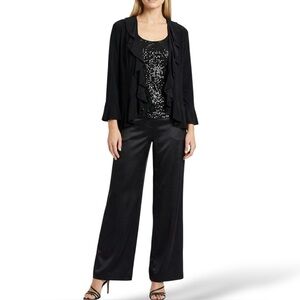 ARTEX Slinky Jersey Knit Ruffle Front Black One Button Cardigan / Jacket Sz XL